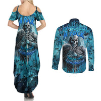 Skull Couples Matching Summer Maxi Dress and Long Sleeve Button Shirts Try Again Tomorrow - Wonder Print Shop