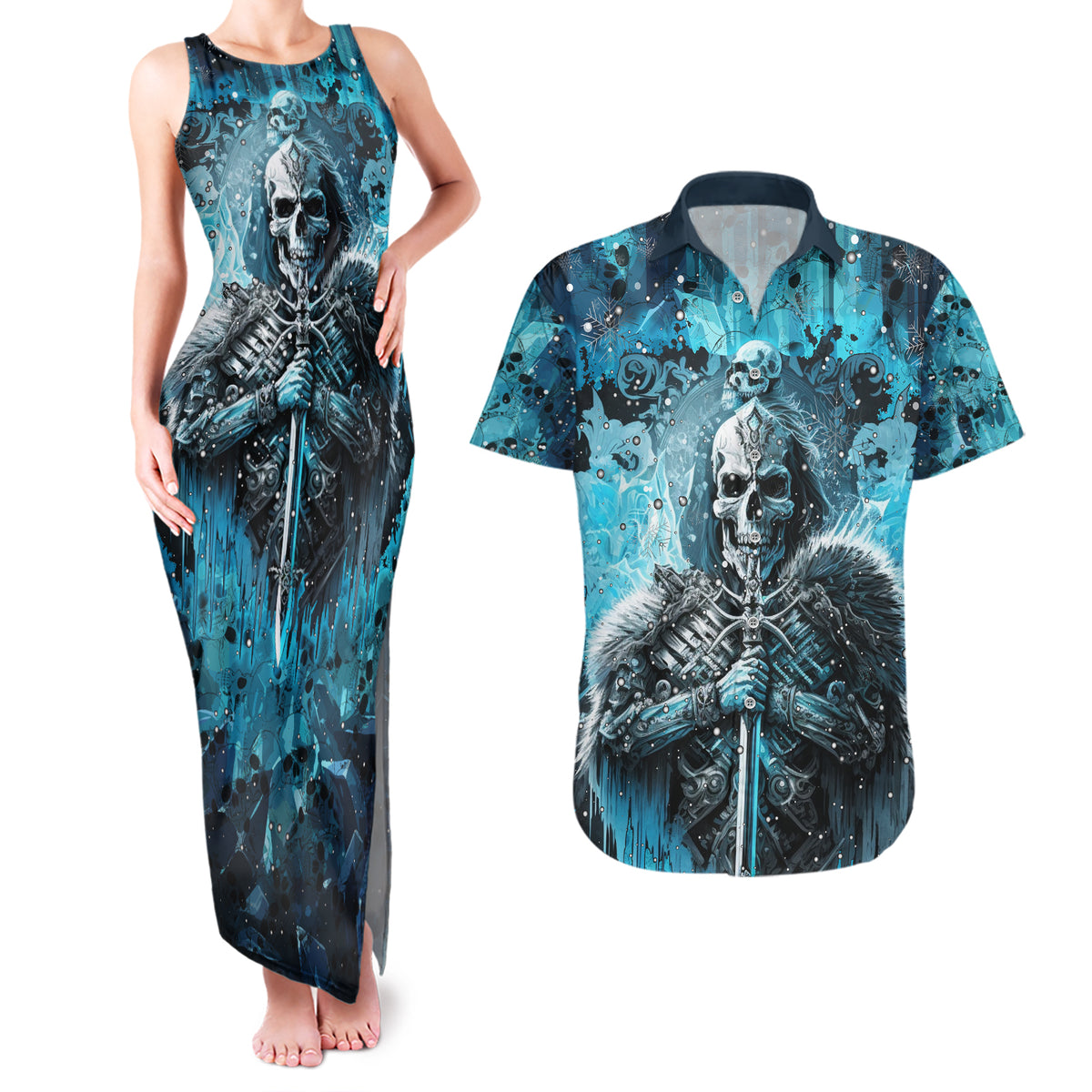 Skull Couples Matching Tank Maxi Dress and Hawaiian Shirt Try Again Tomorrow - Wonder Print Shop