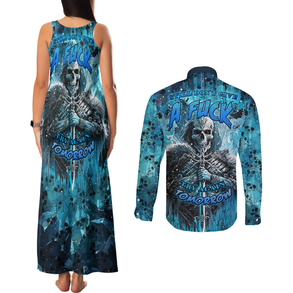Skull Couples Matching Tank Maxi Dress and Long Sleeve Button Shirts Try Again Tomorrow - Wonder Print Shop