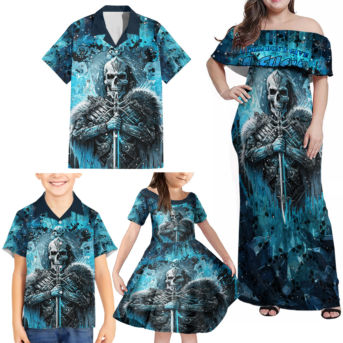 Skull Family Matching Off Shoulder Maxi Dress and Hawaiian Shirt Try Again Tomorrow - Wonder Print Shop