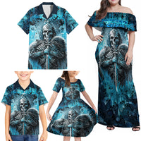 Skull Family Matching Off Shoulder Maxi Dress and Hawaiian Shirt Try Again Tomorrow - Wonder Print Shop