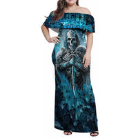Skull Family Matching Off Shoulder Maxi Dress and Hawaiian Shirt Try Again Tomorrow - Wonder Print Shop
