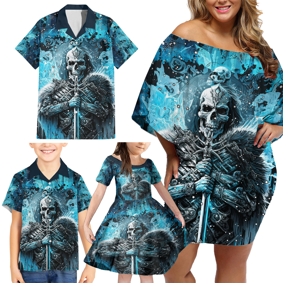 Skull Family Matching Off Shoulder Short Dress and Hawaiian Shirt Try Again Tomorrow - Wonder Print Shop