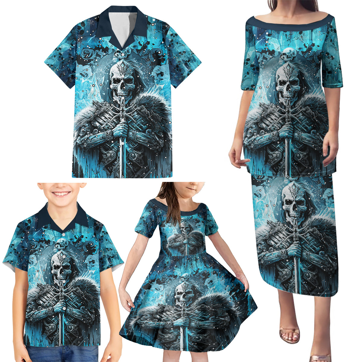 Skull Family Matching Puletasi Dress and Hawaiian Shirt Try Again Tomorrow - Wonder Print Shop