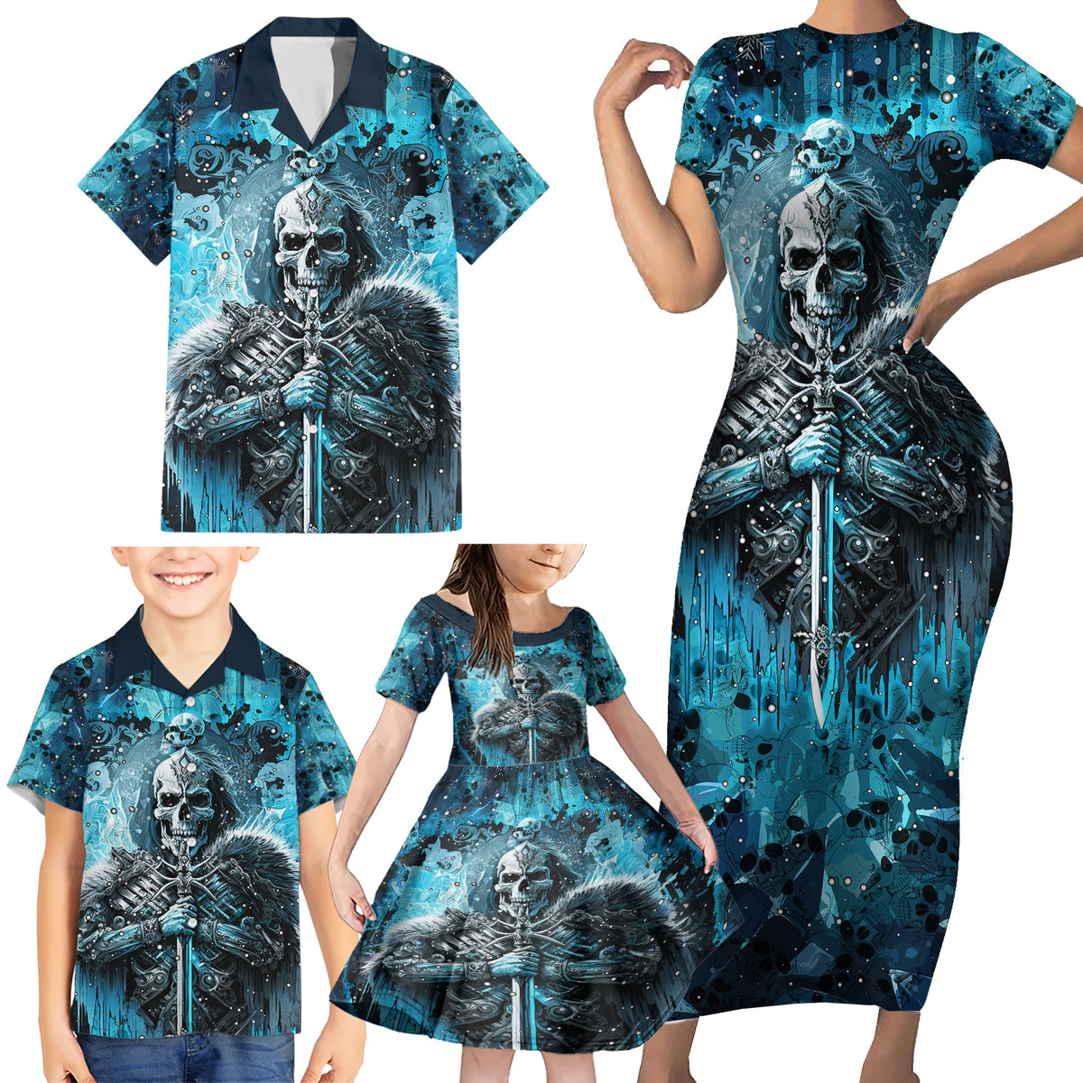 Skull Family Matching Short Sleeve Bodycon Dress and Hawaiian Shirt Try Again Tomorrow - Wonder Print Shop