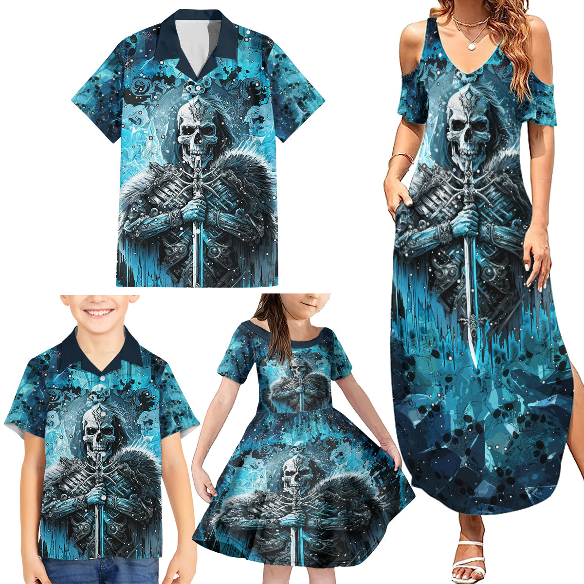 Skull Family Matching Summer Maxi Dress and Hawaiian Shirt Try Again Tomorrow - Wonder Print Shop