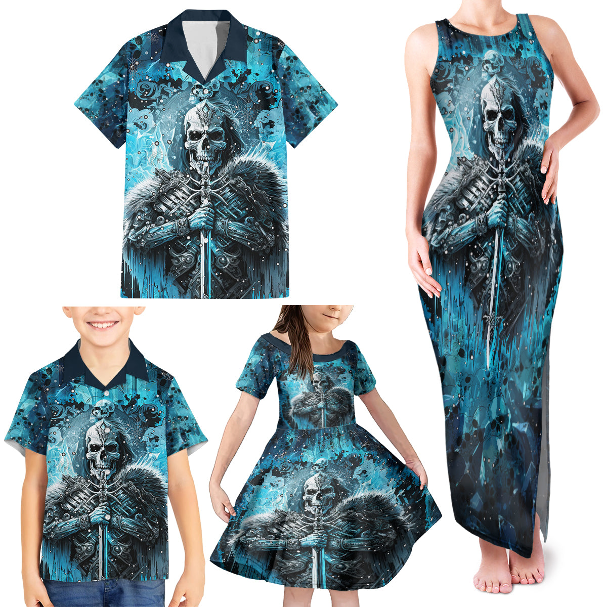 Skull Family Matching Tank Maxi Dress and Hawaiian Shirt Try Again Tomorrow - Wonder Print Shop