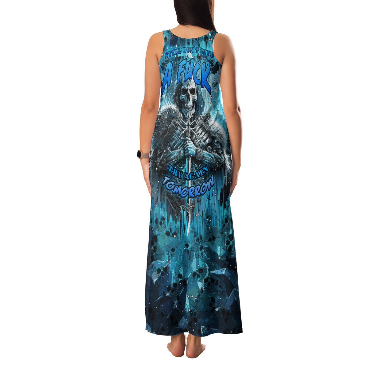 Skull Family Matching Tank Maxi Dress and Hawaiian Shirt Try Again Tomorrow - Wonder Print Shop