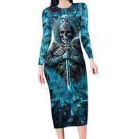 Skull Long Sleeve Bodycon Dress Try Again Tomorrow - Wonder Print Shop