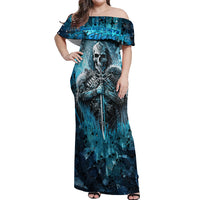 Skull Off Shoulder Maxi Dress Try Again Tomorrow - Wonder Print Shop