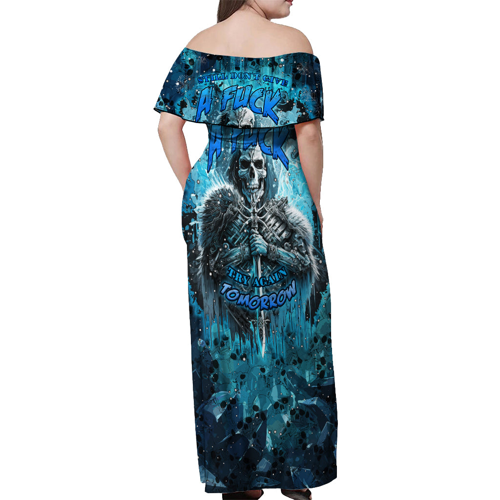 Skull Off Shoulder Maxi Dress Try Again Tomorrow - Wonder Print Shop