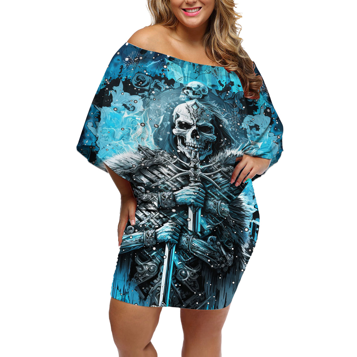 Skull Off Shoulder Short Dress Try Again Tomorrow - Wonder Print Shop