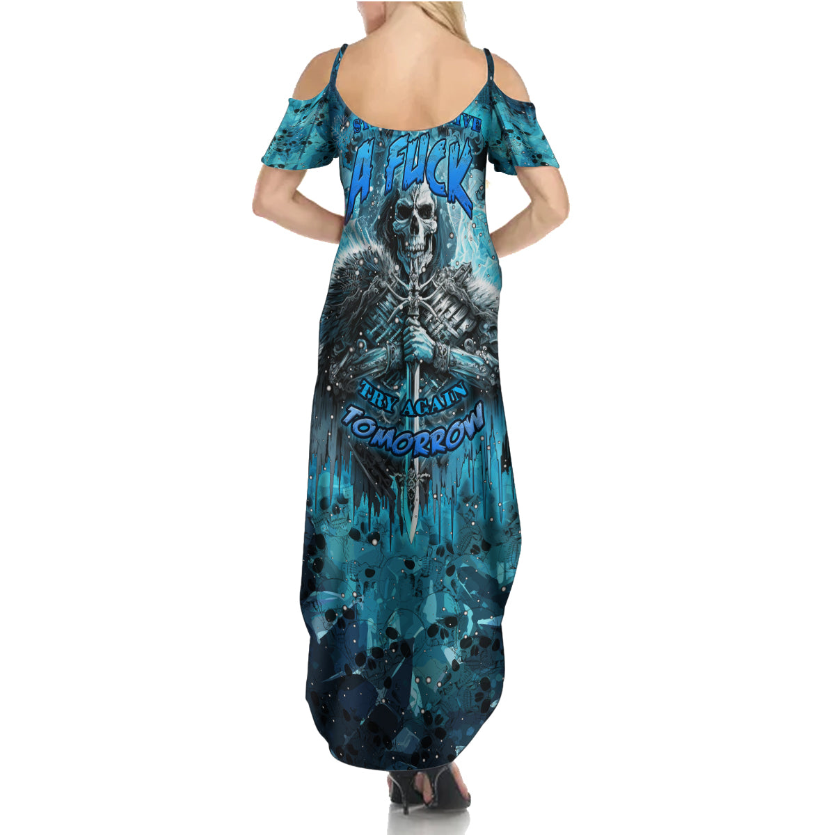 Skull Summer Maxi Dress Try Again Tomorrow - Wonder Print Shop
