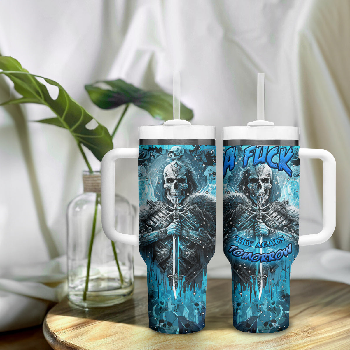 Skull Tumbler With Handle Try Again Tomorrow - Wonder Print Shop