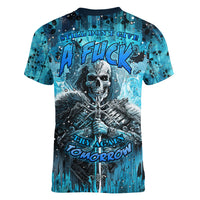 Skull Women V Neck T Shirt Try Again Tomorrow - Wonder Print Shop