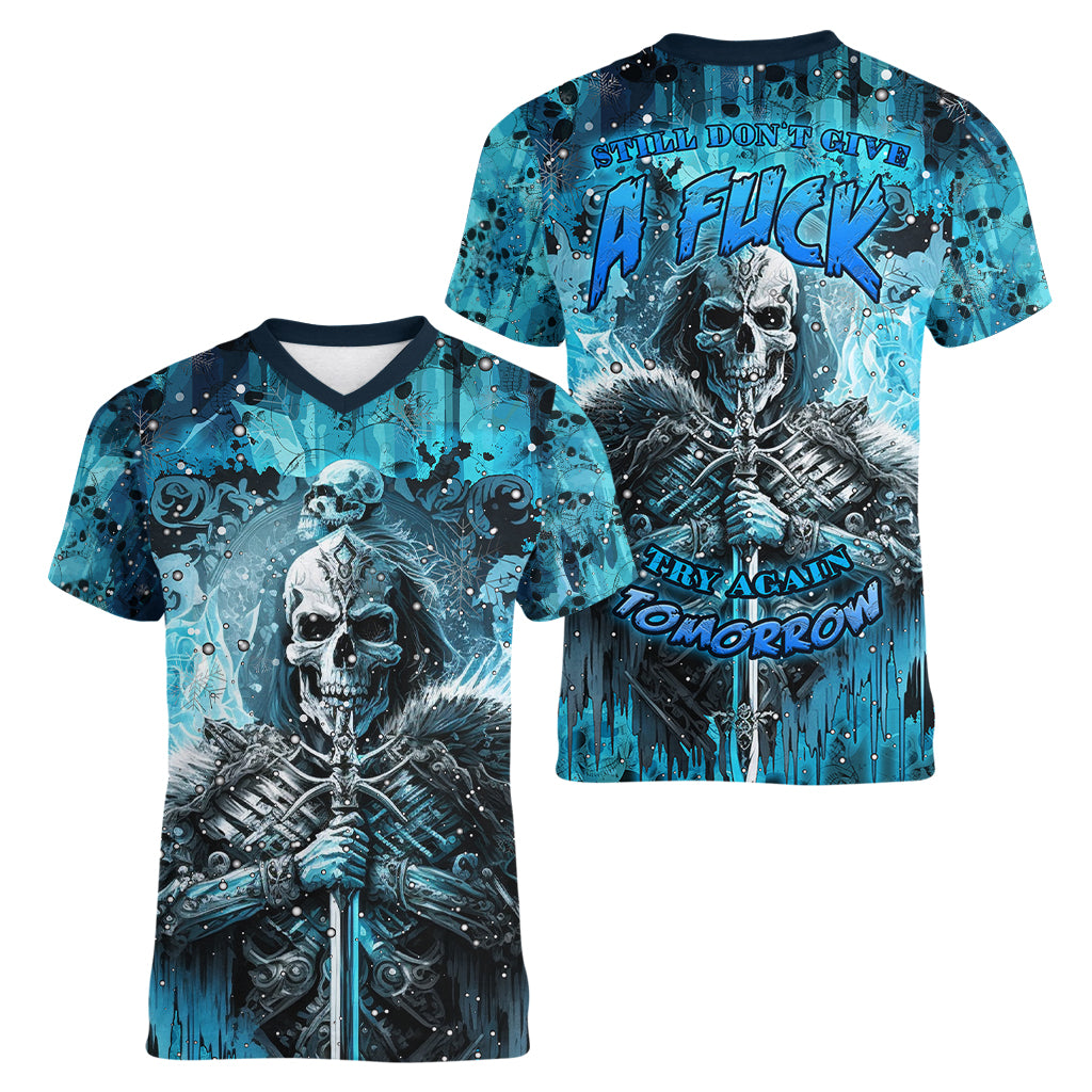 Skull Women V Neck T Shirt Try Again Tomorrow - Wonder Print Shop