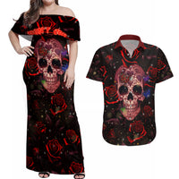 Don't Cry Skull Couples Matching Off Shoulder Maxi Dress and Hawaiian Shirt - Wonder Print Shop