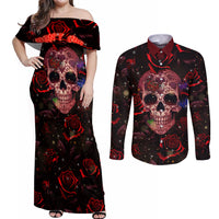 Don't Cry Skull Couples Matching Off Shoulder Maxi Dress and Long Sleeve Button Shirts - Wonder Print Shop