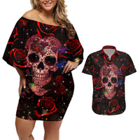 Don't Cry Skull Couples Matching Off Shoulder Short Dress and Hawaiian Shirt - Wonder Print Shop