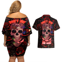 Don't Cry Skull Couples Matching Off Shoulder Short Dress and Hawaiian Shirt - Wonder Print Shop