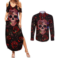 Don't Cry Skull Couples Matching Summer Maxi Dress and Long Sleeve Button Shirts - Wonder Print Shop