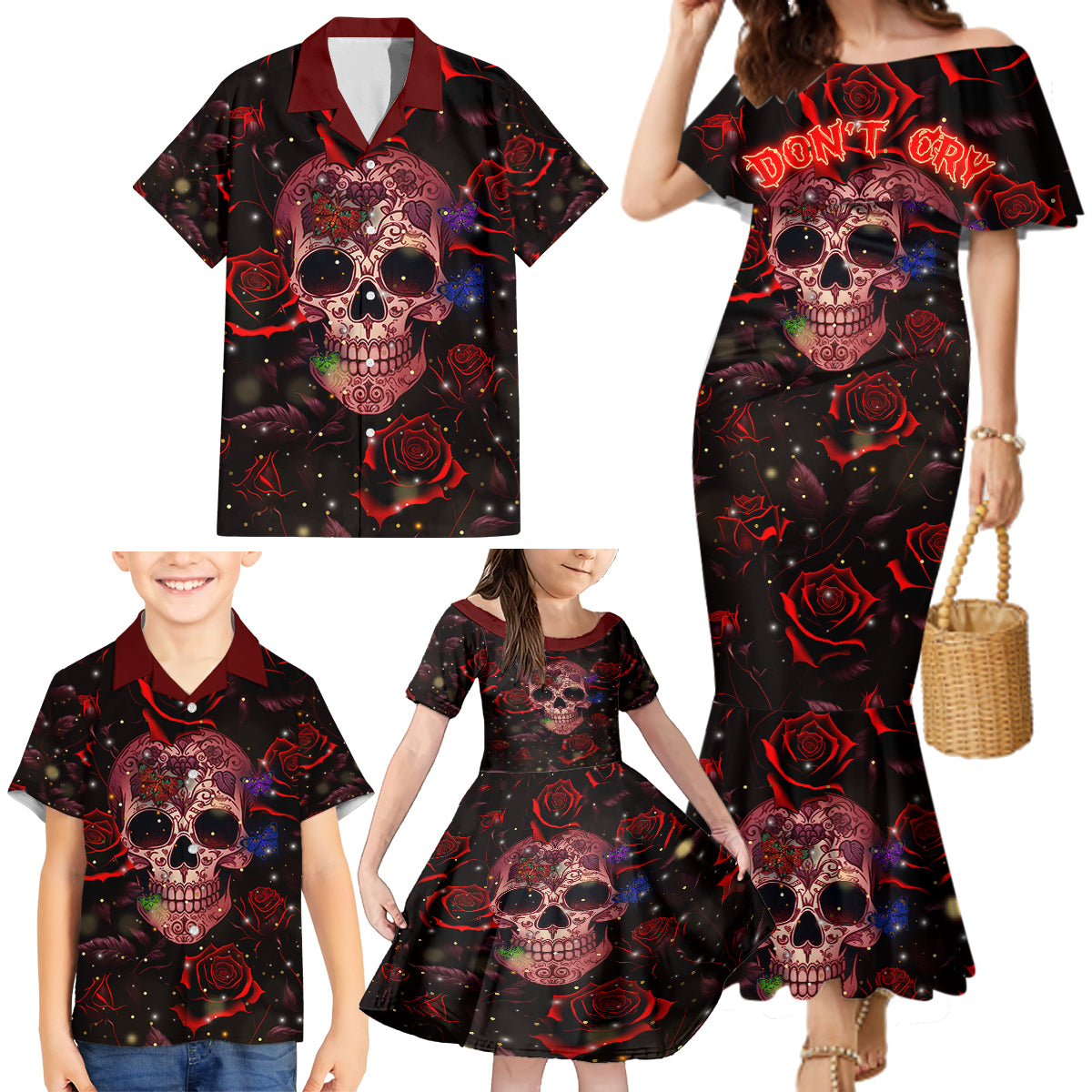 Don't Cry Skull Family Matching Mermaid Dress and Hawaiian Shirt - Wonder Print Shop