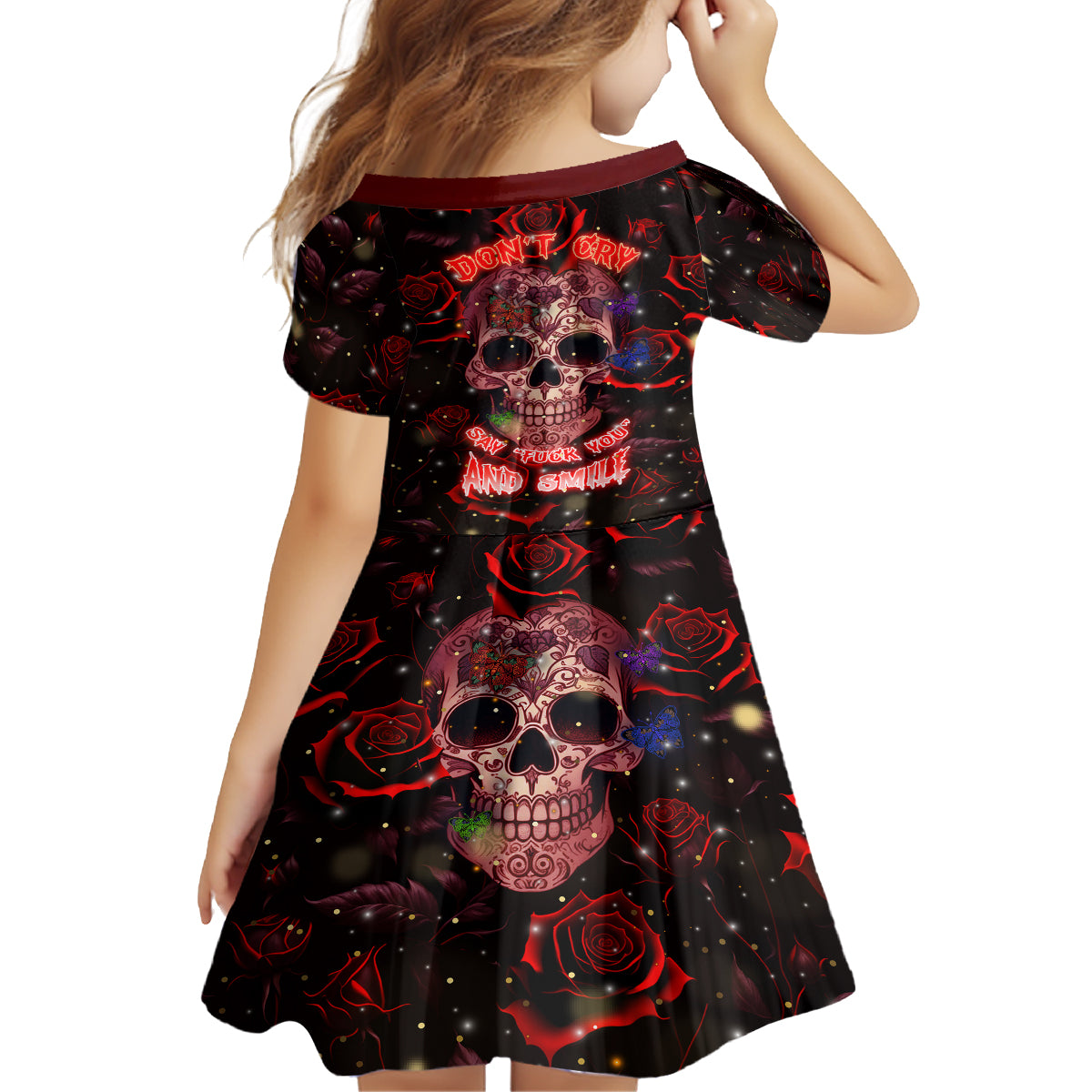 Don't Cry Skull Family Matching Off Shoulder Short Dress and Hawaiian Shirt - Wonder Print Shop