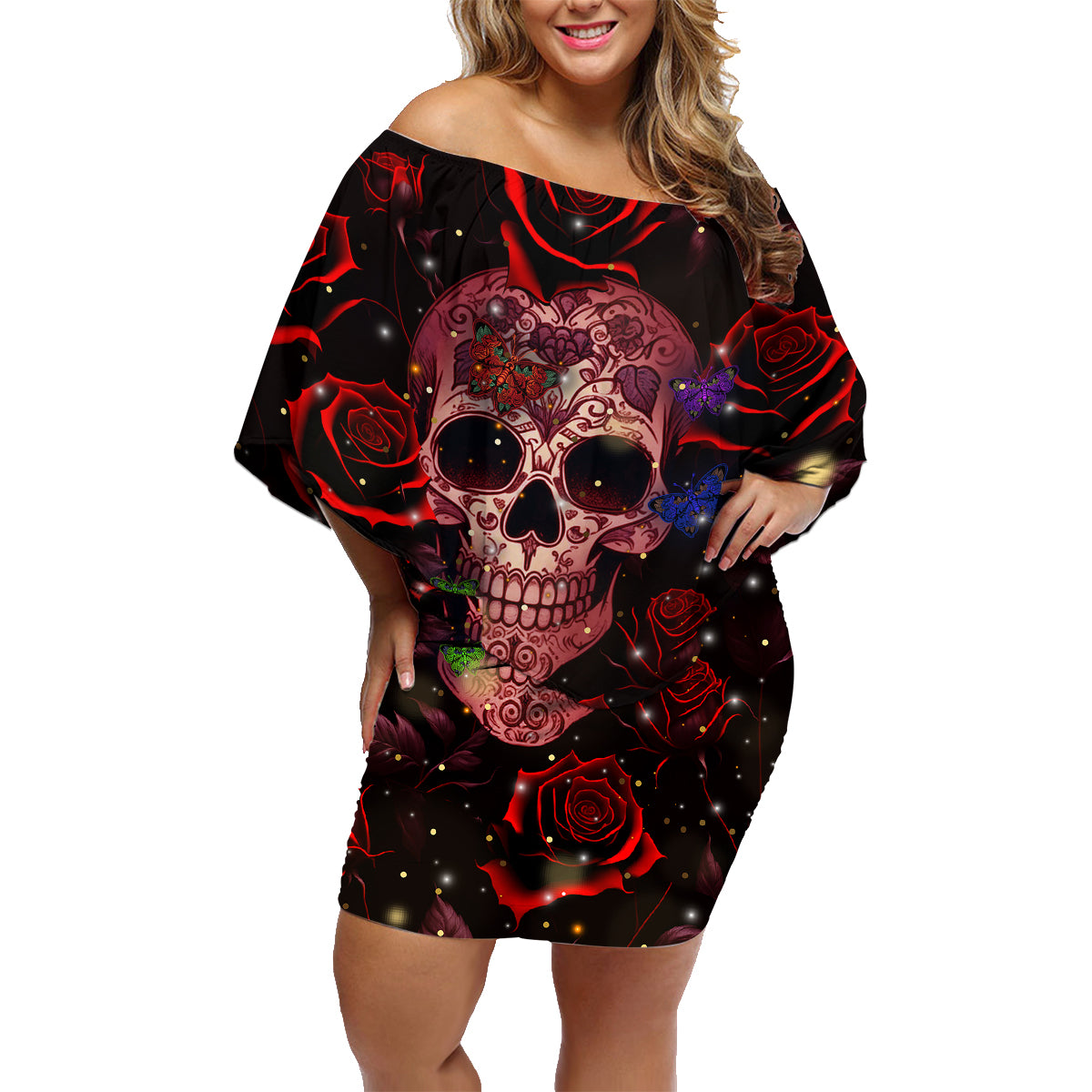Don't Cry Skull Family Matching Off Shoulder Short Dress and Hawaiian Shirt - Wonder Print Shop