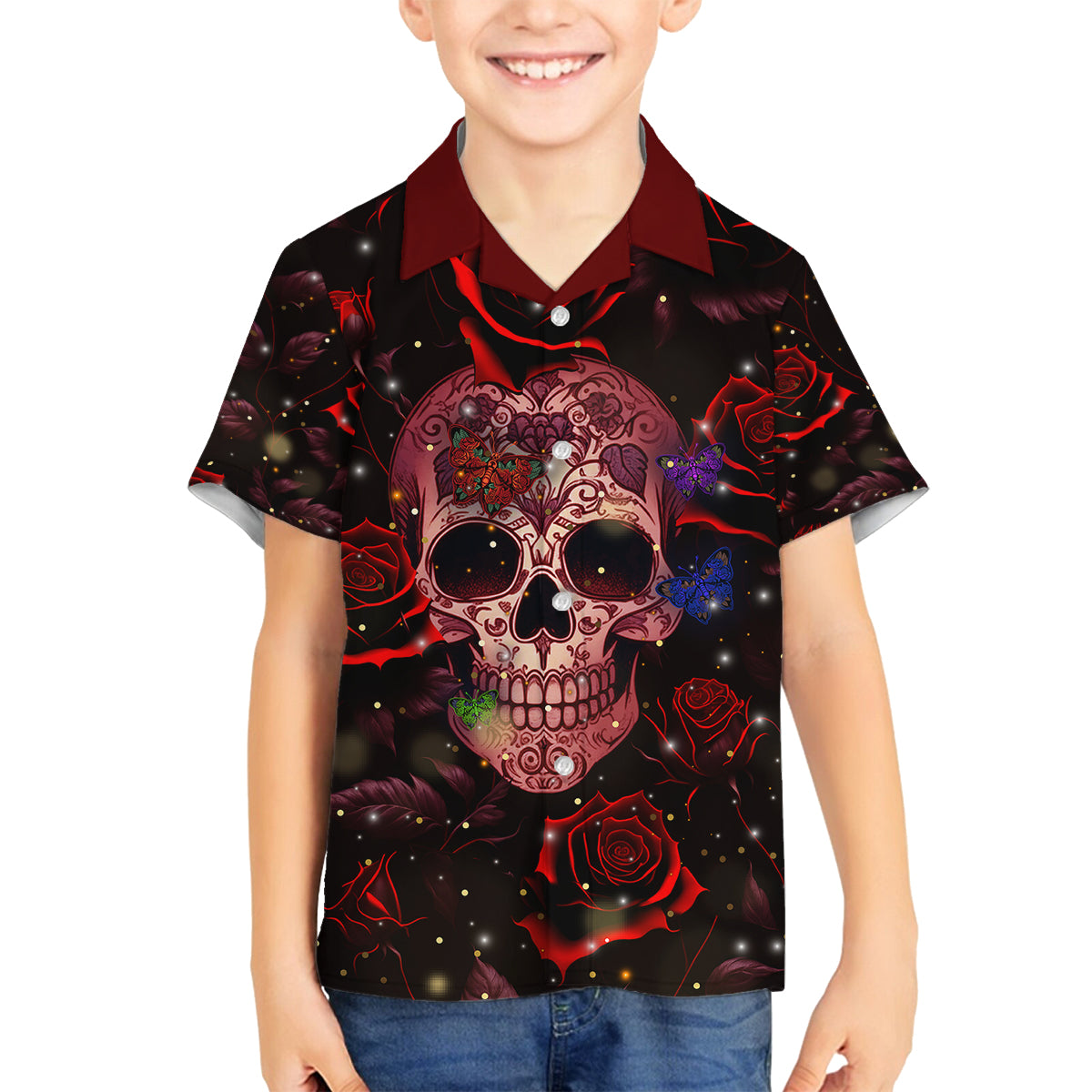 Don't Cry Skull Family Matching Off Shoulder Short Dress and Hawaiian Shirt - Wonder Print Shop