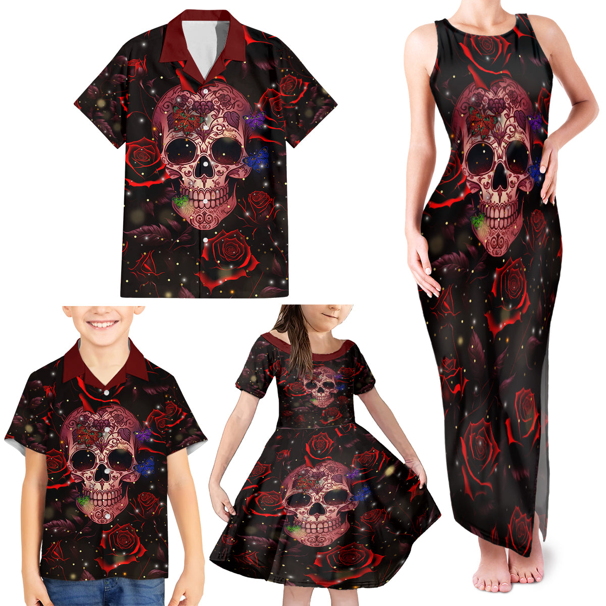Don't Cry Skull Family Matching Tank Maxi Dress and Hawaiian Shirt - Wonder Print Shop