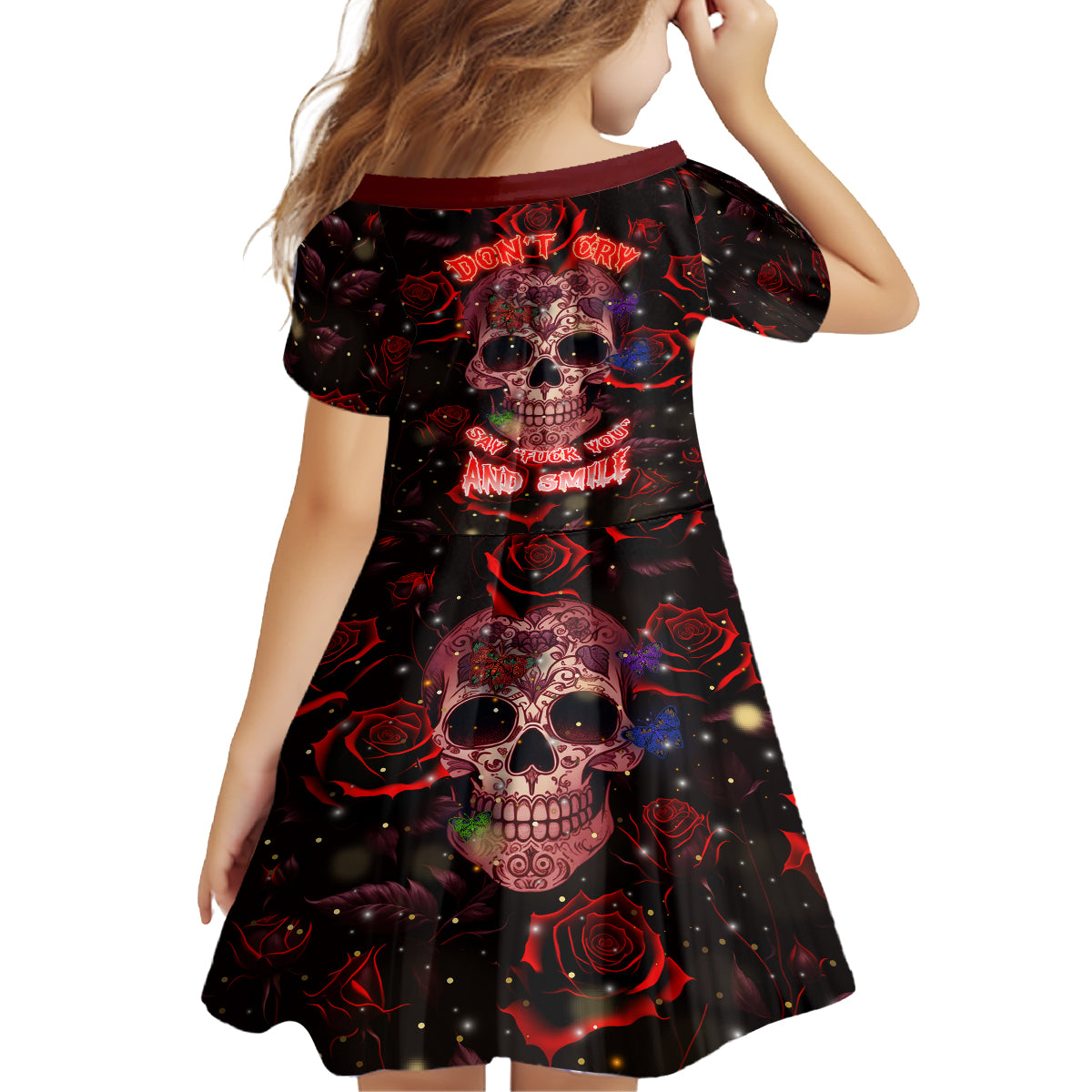Don't Cry Skull Kid Short Sleeve Dress - Wonder Print Shop