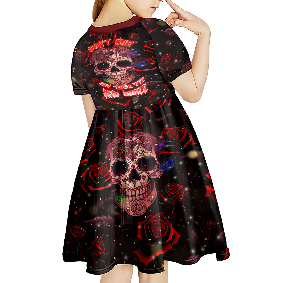 Don't Cry Skull Kid Short Sleeve Dress - Wonder Print Shop