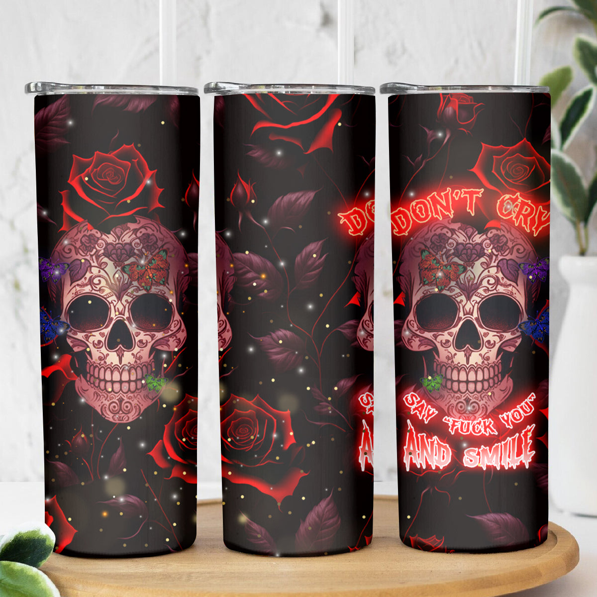Don't Cry Skull Skinny Tumbler - Wonder Print Shop