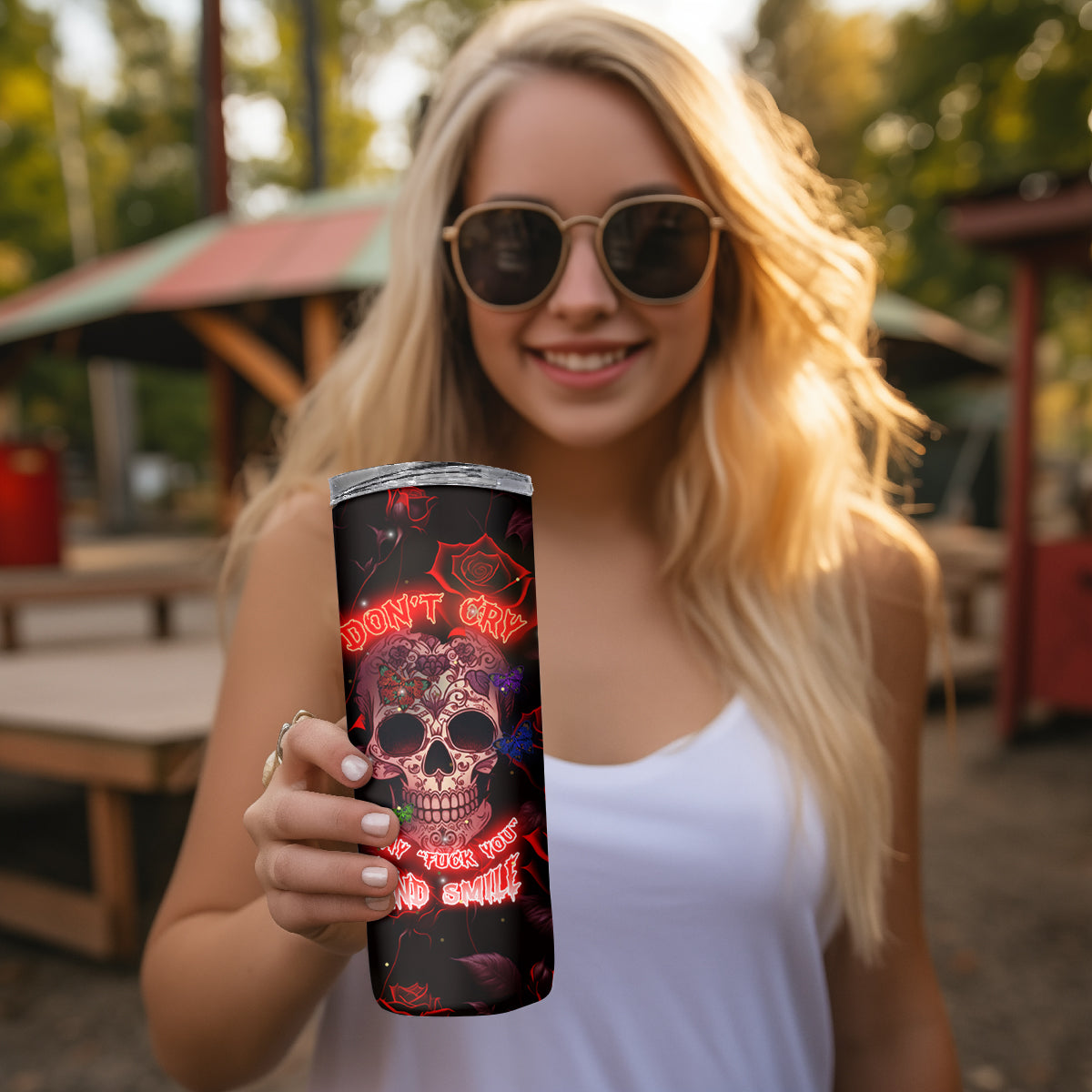 Don't Cry Skull Skinny Tumbler - Wonder Print Shop
