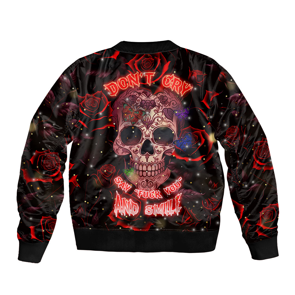 Don't Cry Skull Sleeve Zip Bomber Jacket - Wonder Print Shop