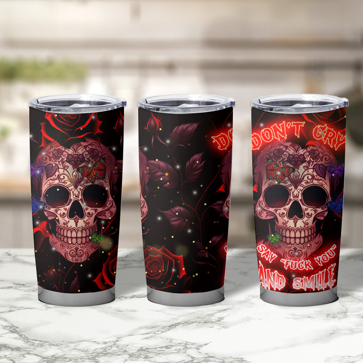 Don't Cry Skull Tumbler Cup - Wonder Print Shop
