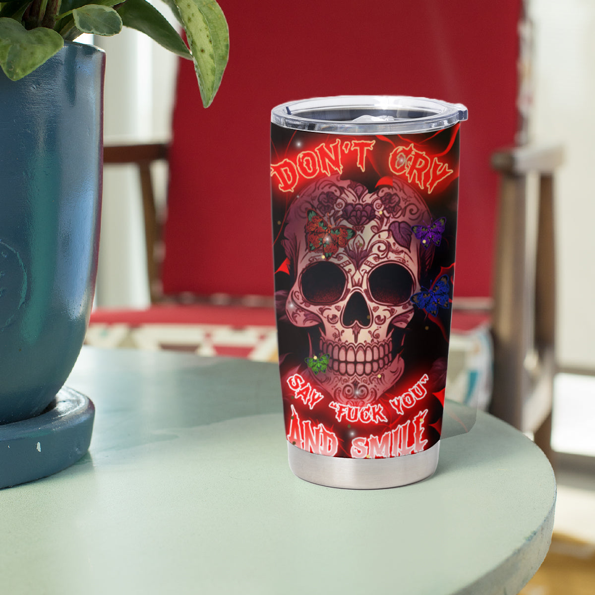 Don't Cry Skull Tumbler Cup - Wonder Print Shop