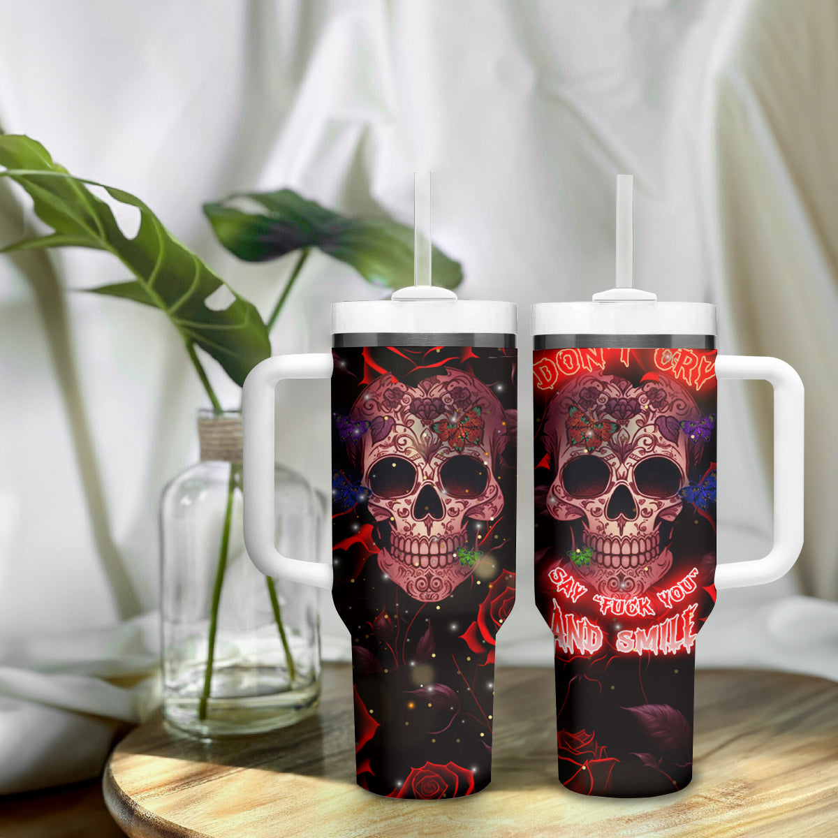 Don't Cry Skull Tumbler With Handle - Wonder Print Shop