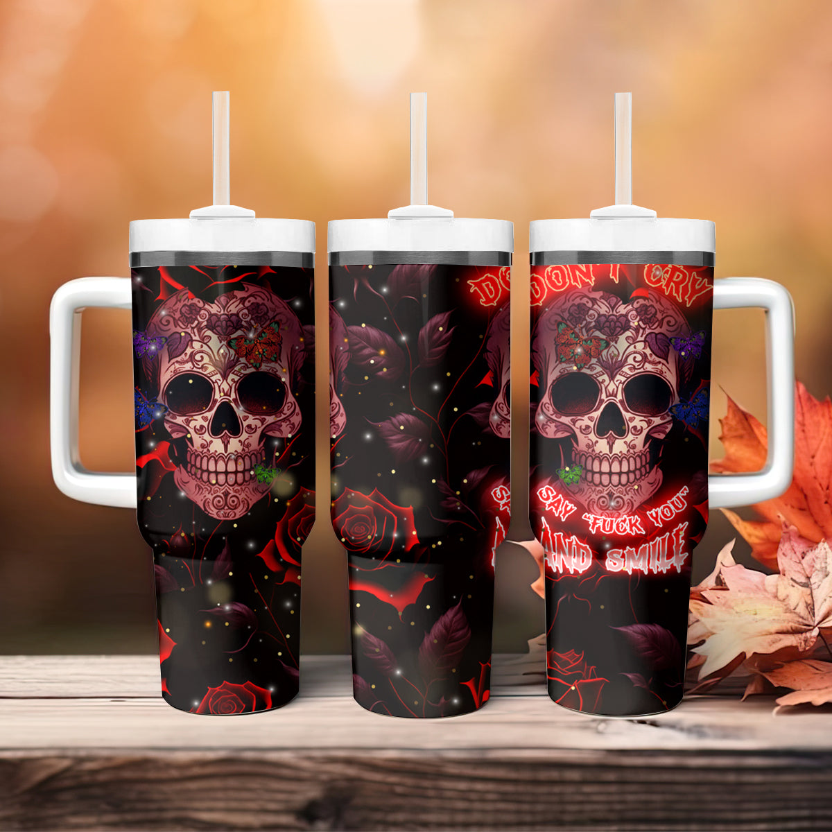 Don't Cry Skull Tumbler With Handle - Wonder Print Shop