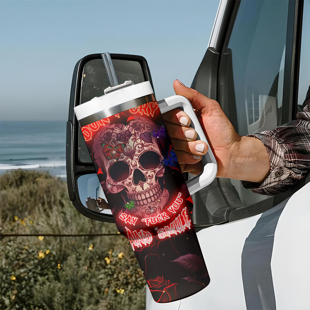 Don't Cry Skull Tumbler With Handle - Wonder Print Shop