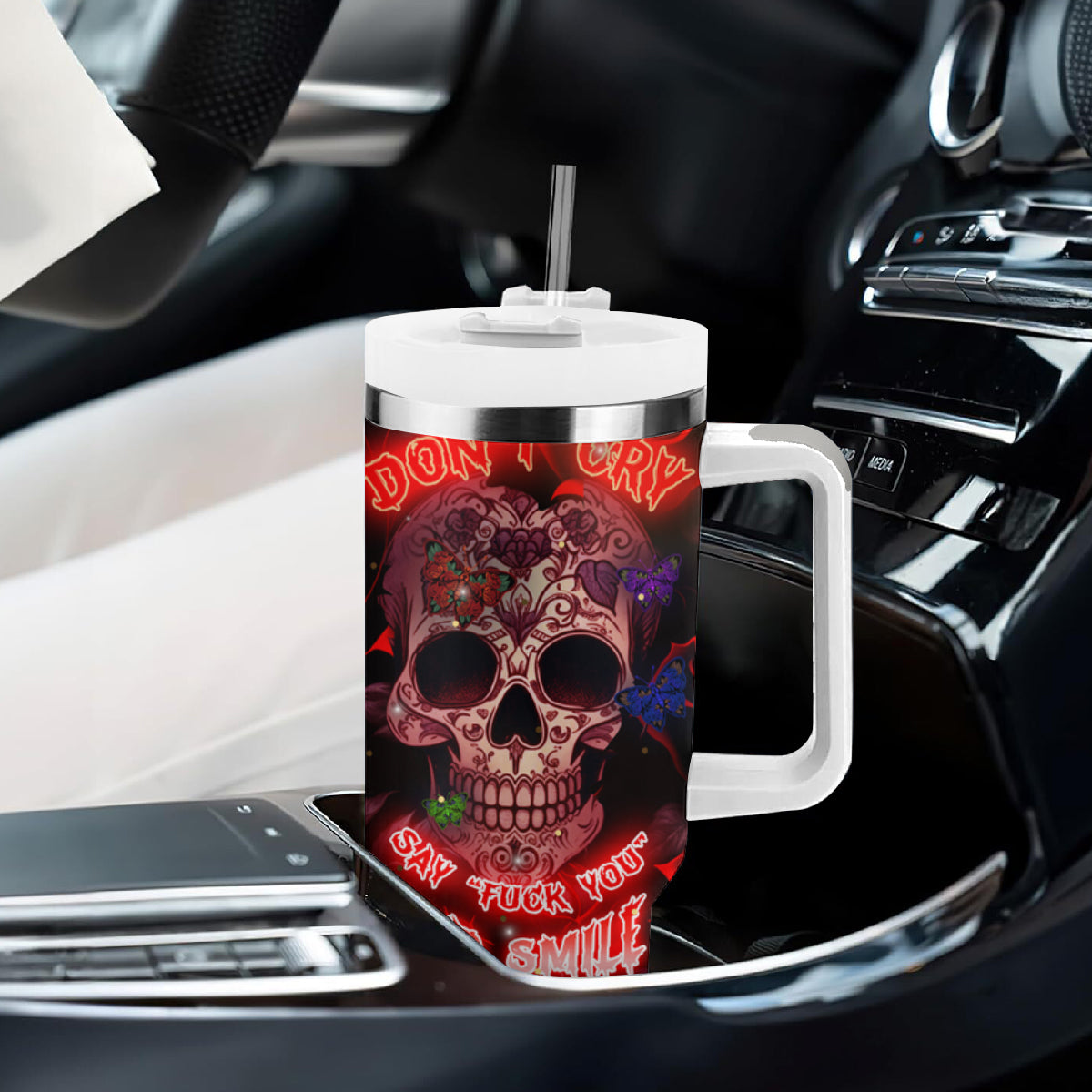 Don't Cry Skull Tumbler With Handle - Wonder Print Shop