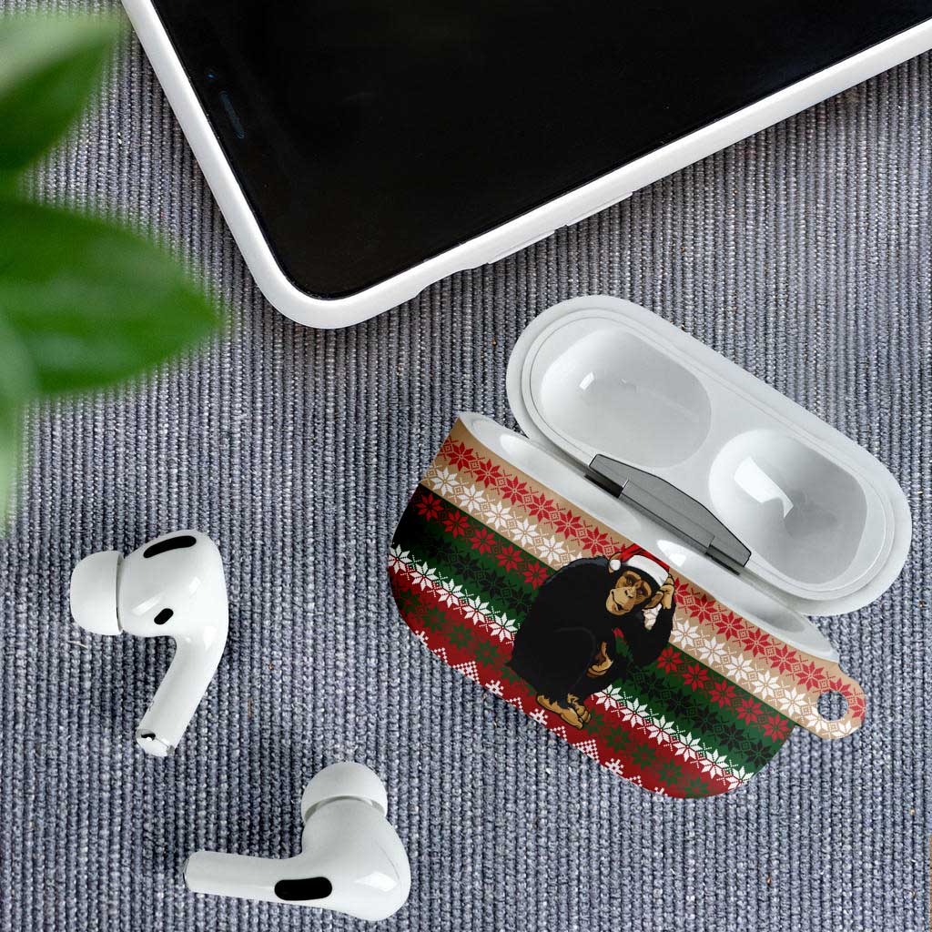 Chimpanzee Christmas AirPods Case Chimpanzee Wearing Santa Hat - Red Green Snowflake - Wonder Print Shop
