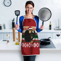 Chimpanzee Christmas Apron Chimpanzee Wearing Santa Hat - Red Green Snowflake - Wonder Print Shop