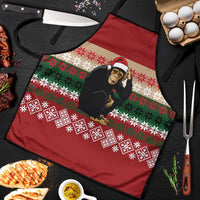 Chimpanzee Christmas Apron Chimpanzee Wearing Santa Hat - Red Green Snowflake - Wonder Print Shop