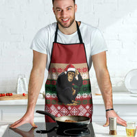 Chimpanzee Christmas Apron Chimpanzee Wearing Santa Hat - Red Green Snowflake - Wonder Print Shop