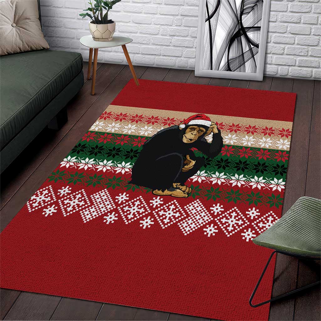 Chimpanzee Christmas Area Rug Chimpanzee Wearing Santa Hat - Red Green Snowflake - Wonder Print Shop