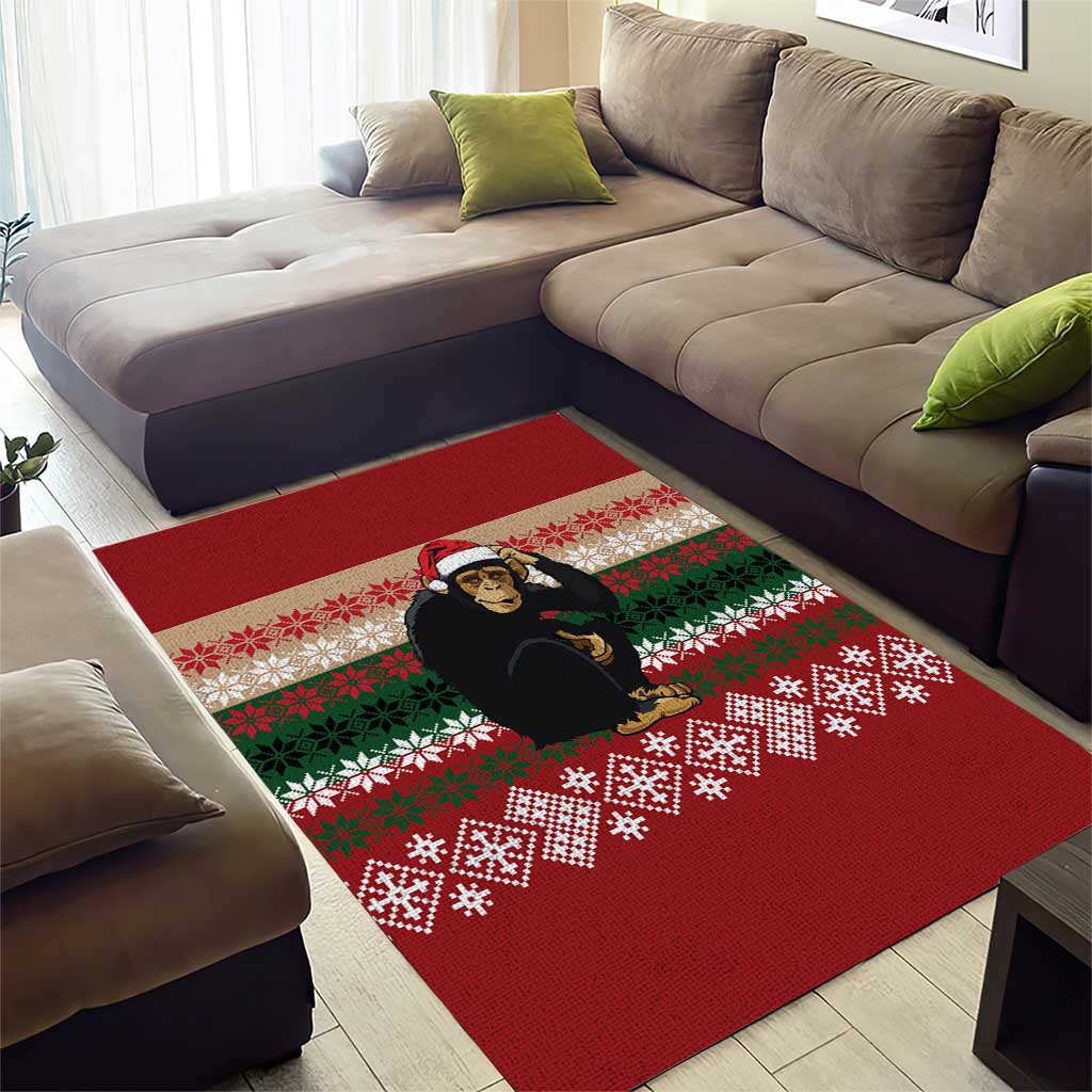 Chimpanzee Christmas Area Rug Chimpanzee Wearing Santa Hat - Red Green Snowflake - Wonder Print Shop