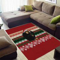 Chimpanzee Christmas Area Rug Chimpanzee Wearing Santa Hat - Red Green Snowflake - Wonder Print Shop