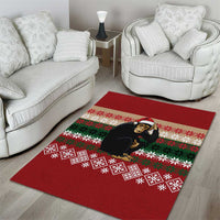 Chimpanzee Christmas Area Rug Chimpanzee Wearing Santa Hat - Red Green Snowflake - Wonder Print Shop