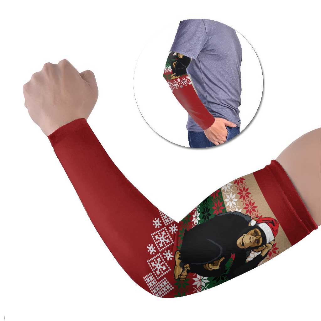 Chimpanzee Christmas Arm Sleeves Chimpanzee Wearing Santa Hat - Red Green Snowflake - Wonder Print Shop